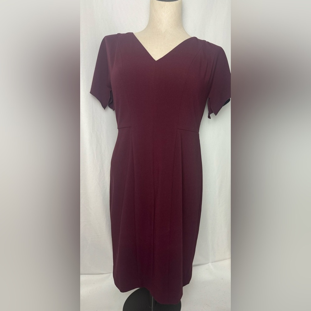 Ann Taylor Burgundy V-Neck Dress short sleeve fitted bodycon zipper back 0P NWT